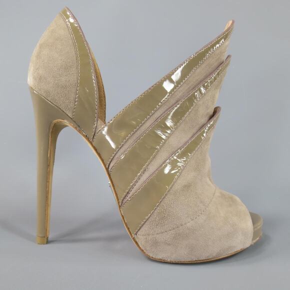 ALEJANDRO INGELMO Size 7 Taupe Suede 'Origami' Peep Toe Boots - Picture 1 of 7